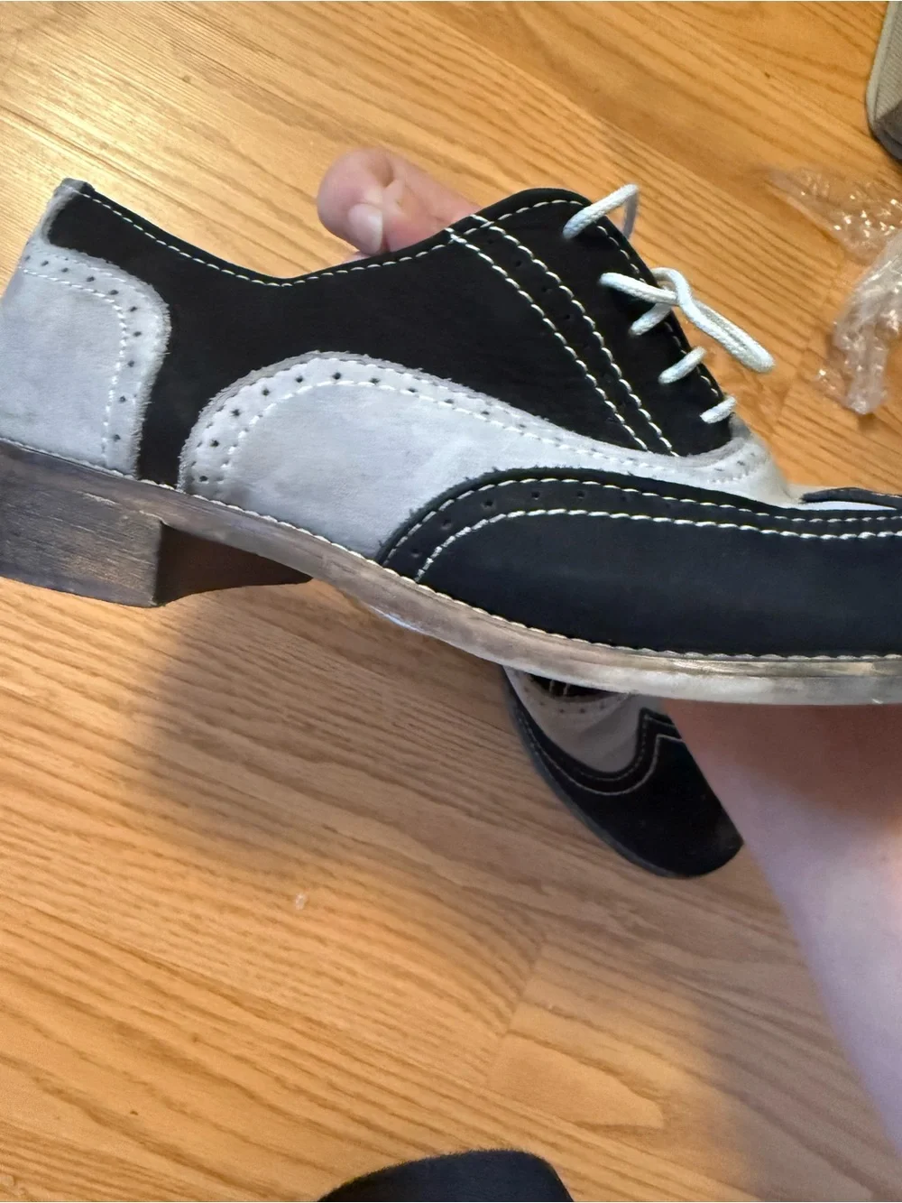 Two-Tone Black and Gray Wingtip Italian Oxfords - 38